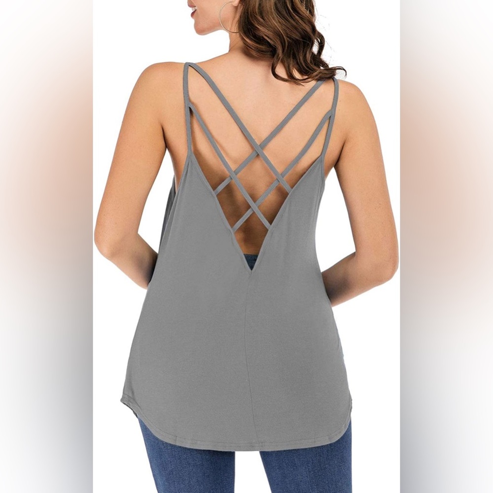 Grey Criss Cross Back Tank Top- Size M